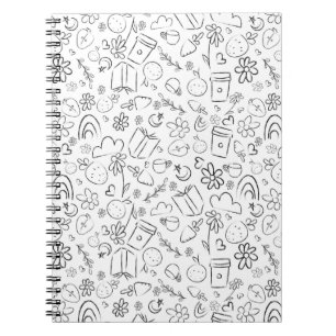 Zwart & Wit Doodle Cute Dingen Naadloos Patroon Notitieboek
