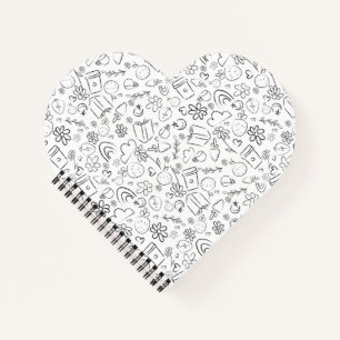 Zwart & Wit Doodle Cute Dingen Naadloos Patroon Notitieboek