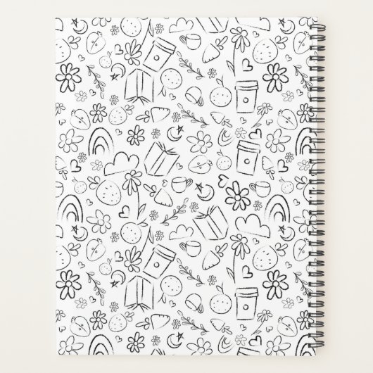 Zwart & Wit Doodle Cute Dingen Naadloos Patroon Planner (Achterkant)