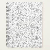 Zwart & Wit Doodle Cute Dingen Naadloos Patroon Planner (Voorkant)