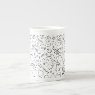 Zwart & Wit Doodle Cute Dingen Naadloos Patroon Porselein Kop
