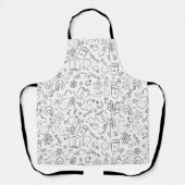 Zwart & Wit Doodle Cute Dingen Naadloos Patroon Schort (Voorkant)
