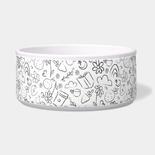 Zwart & Wit Doodle Cute Dingen Naadloos Patroon Voerbakje