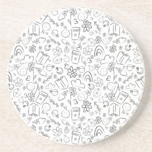 Zwart & Wit Doodle Cute Dingen Naadloos Patroon Zandsteen Onderzetter