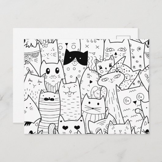 Zwart-wit doodle grappige katten briefkaart (Voorkant / Achterkant)