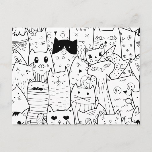 Zwart-wit doodle grappige katten briefkaart (Voorkant)