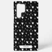 Zwart Wit Doodle Harten Patroon Monogram Naam Samsung Galaxy Hoesje (Achterkant)