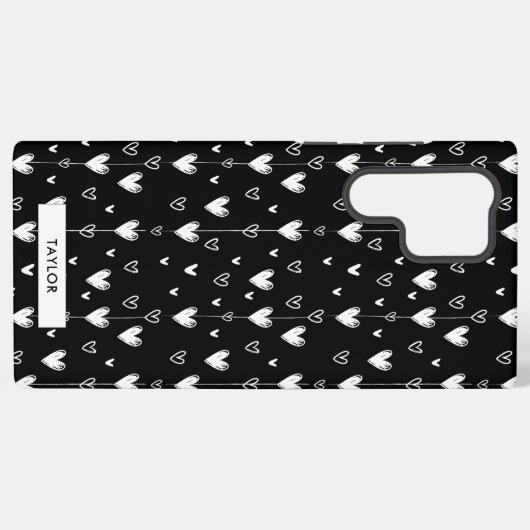 Zwart Wit Doodle Harten Patroon Monogram Naam Samsung Galaxy Hoesje (Achterkant horizontaal)