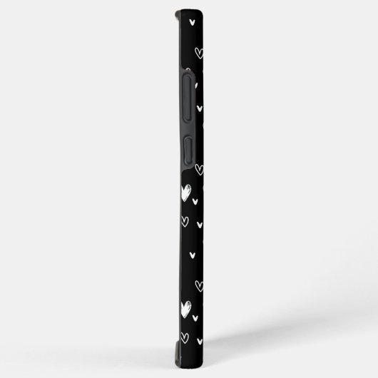 Zwart Wit Doodle Harten Patroon Monogram Naam Samsung Galaxy Hoesje (Rechterkant)