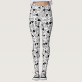 Zwart-wit doodle jelly vispatroon leggings (Voorkant)