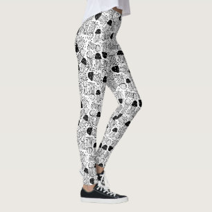 Zwart-wit doodle jelly vispatroon leggings