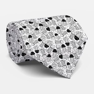 Zwart-wit doodle jelly vispatroon stropdas