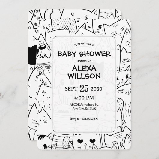 Zwart-wit doodle katten BABY SHOWER Kaart (Voorkant / Achterkant)
