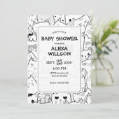 Zwart-wit doodle katten BABY SHOWER Kaart (Staand voorkant)