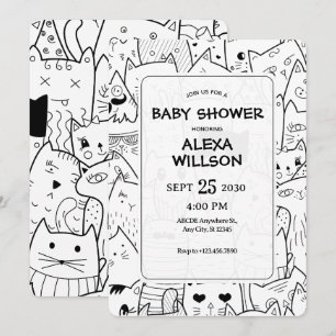 Zwart-wit doodle katten BABY SHOWER Kaart