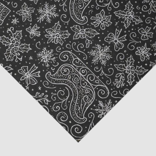 Zwart & Wit Doodle Kerst Sleigh Patroon Tissuepapier (Detail)