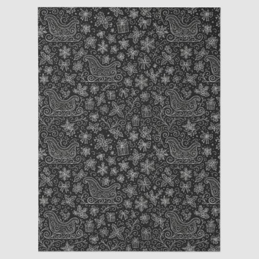 Zwart & Wit Doodle Kerst Sleigh Patroon Tissuepapier (Voorkant)