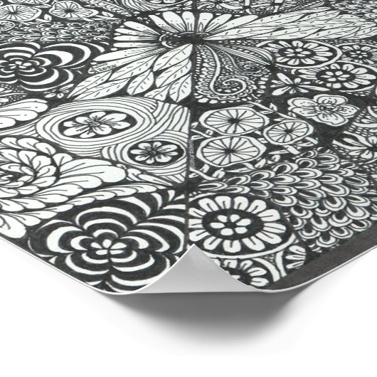 Zwart-wit doodle print 8x8in. (Hoek)
