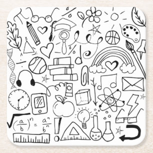 Zwart-wit Doodle School Kunst Kartonnen Onderzetters