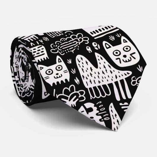 Zwart-wit Doodlelepak Aangepaste Das (Opgerold)