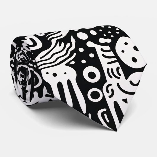 Zwart-wit Doodlelepak Aangepaste Das (Opgerold)
