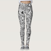 Zwart-wit Doodlepatroon Leggings