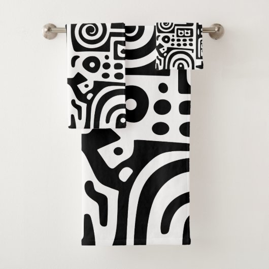 Zwart-wit doodles 3 van 4 bad handdoek (Insitu)