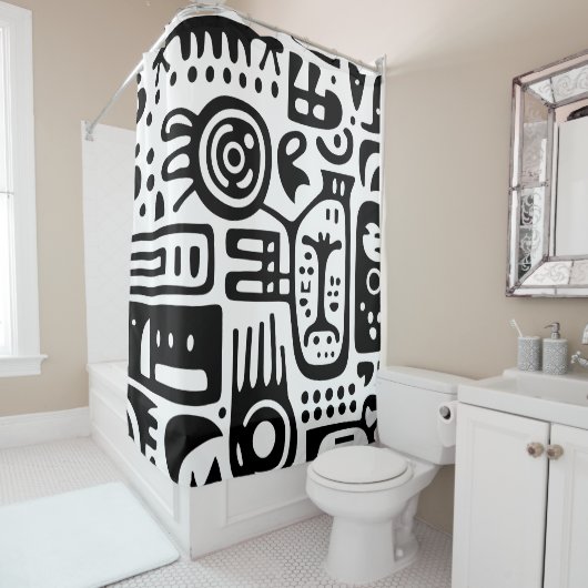 Zwart-wit doodles 4 van 4 douchegordijn (In situ)