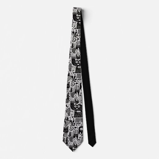 Zwart-wit Doodles Aangepaste Stropdas (Voorkant)