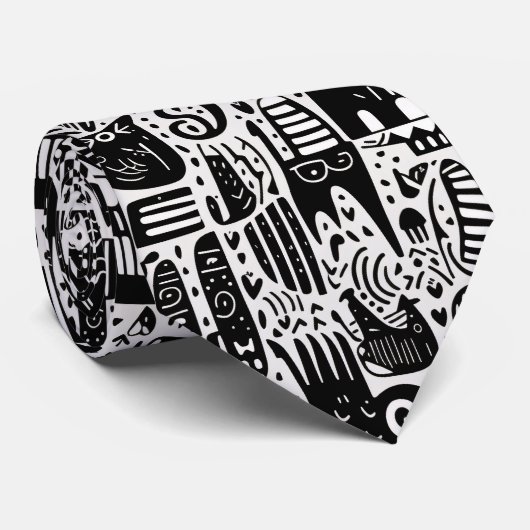 Zwart-wit Doodles Aangepaste Stropdas (Opgerold)