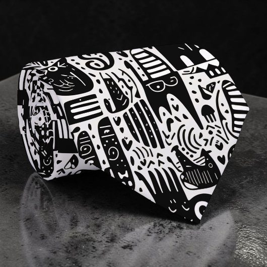 Zwart-wit Doodles Aangepaste Stropdas