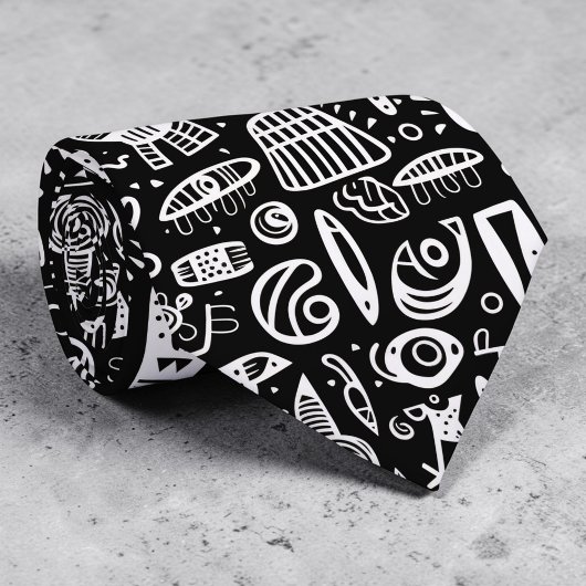 Zwart-wit Doodles Aangepaste Stropdas