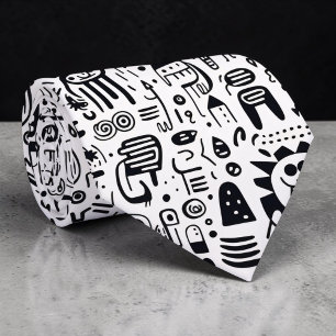 Zwart-wit Doodles Herenstropdas op maat Stropdas