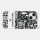 zwart-wit doodles iPhone 15 case (Achterkant horizontaal)