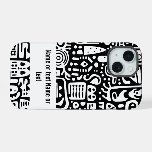 zwart-wit doodles iPhone 15 case (Achterkant horizontaal)