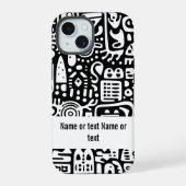 zwart-wit doodles iPhone 15 case (Achterkant)