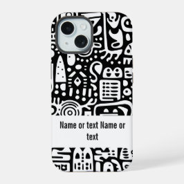 zwart-wit doodles iPhone 15 case