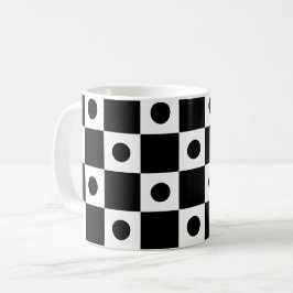 Zwart Wit Dot Circle Vierkant dambord Patroon Koffiemok
