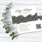 Zwart Wit Dotty Goud Glitter Preppy QR Code Visitekaartje