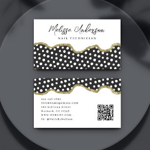 Zwart Wit Dotty Goud Glitter Preppy QR Code Visitekaartje