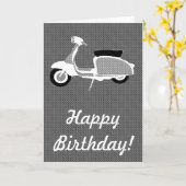 Zwart-wit dotty Retro Scooter Verjaardag Kaart (Gele Bloem)