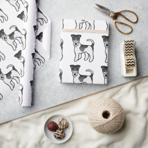 Zwart-Wit Draad Fox Terrier Cute Hond Patroon Cadeaupapier