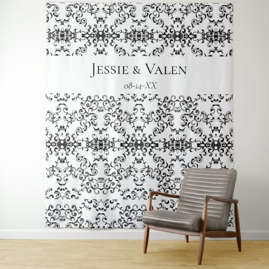 Zwart & Wit Draai Gothic Bruiloft Wandkleed (In situ)