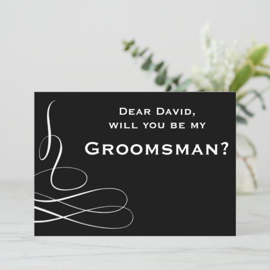 Zwart Wit Draaiend Word Je Mijn Bruidsjonker Kaart (Staand voorkant)