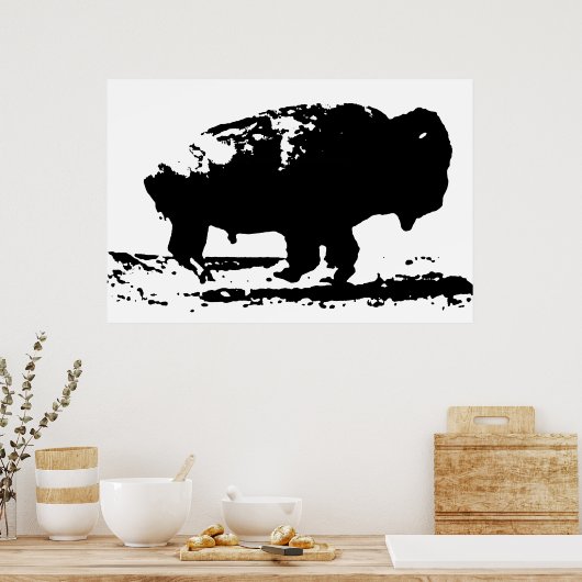Zwart-wit draaiende buffalo Silhouette Pop Art Poster (Keuken)