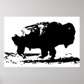 Zwart-wit draaiende buffalo Silhouette Pop Art Poster (Voorkant)