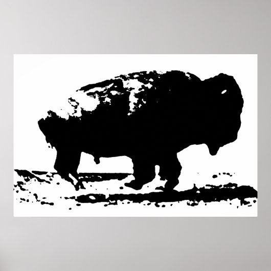 Zwart-wit draaiende buffalo Silhouette Pop Art Poster (Voorkant)