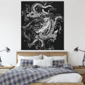 Zwart-wit Dragon Canvas Print (Insitu (Slaapkamer))