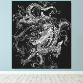 Zwart-wit Dragon Canvas Print (Insitu (Houten vloer))