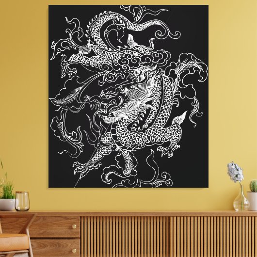 Zwart-wit Dragon Canvas Print (Insitu (Woonkamer))
